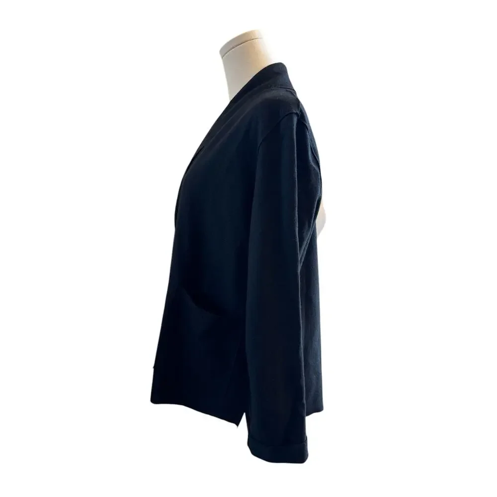 Eileen Fisher 100% Wool Black Open Front Blazer Jacket Coat XS Classic Minimal